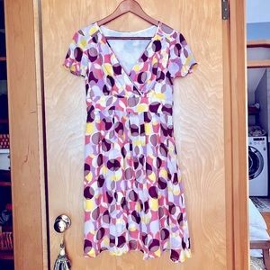 Boden Womens Pink Purple Sheath Wrap Dress Polka Dot V-Neck Cap Sleeve 6P